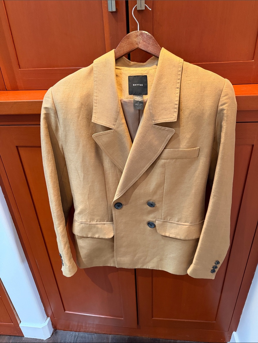 Smythe Tailored Double-Breasted Blazer in Camel Brown